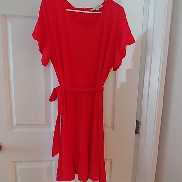 LOFT Dresses & Skirts - Red ruffle sleeve and bottom dress LOFT Dresses & Skirts - Red ruffle sleeve and bottom dress